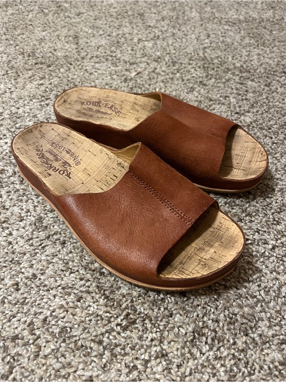 Kork-Ease Women's Cognac Leather Slide Sandals
